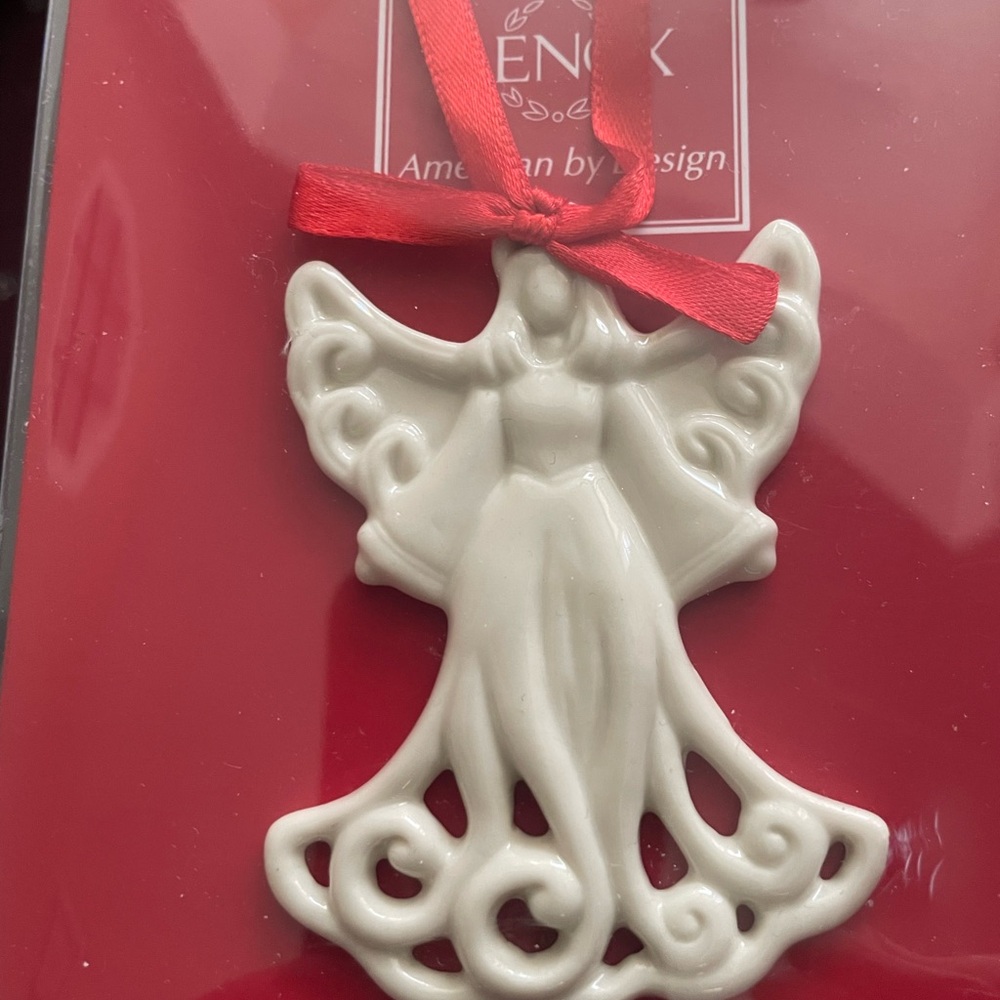 Lenox NWT Pierced Angel Ornament with Red Ribbon